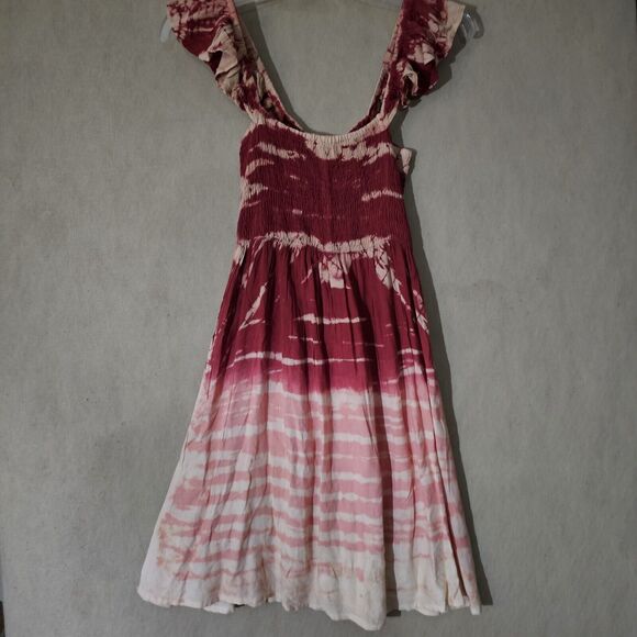 Reggae Tie Dye Mini Dress Cinched Chest Fit And Flare Beachy Boho Indie Vacation - Picture 9 of 11